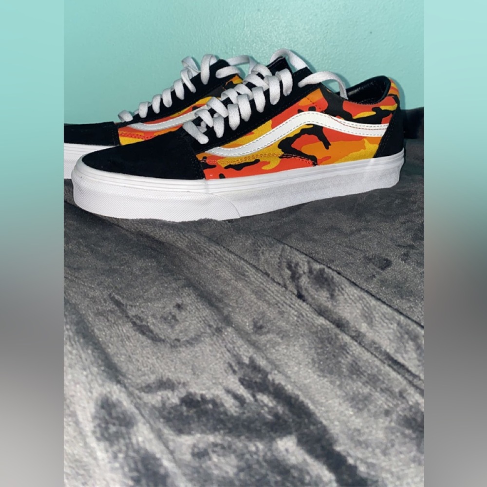 Vans size 9.5 women’s/8 men’s. Yellow, Orange, Red, and Black.